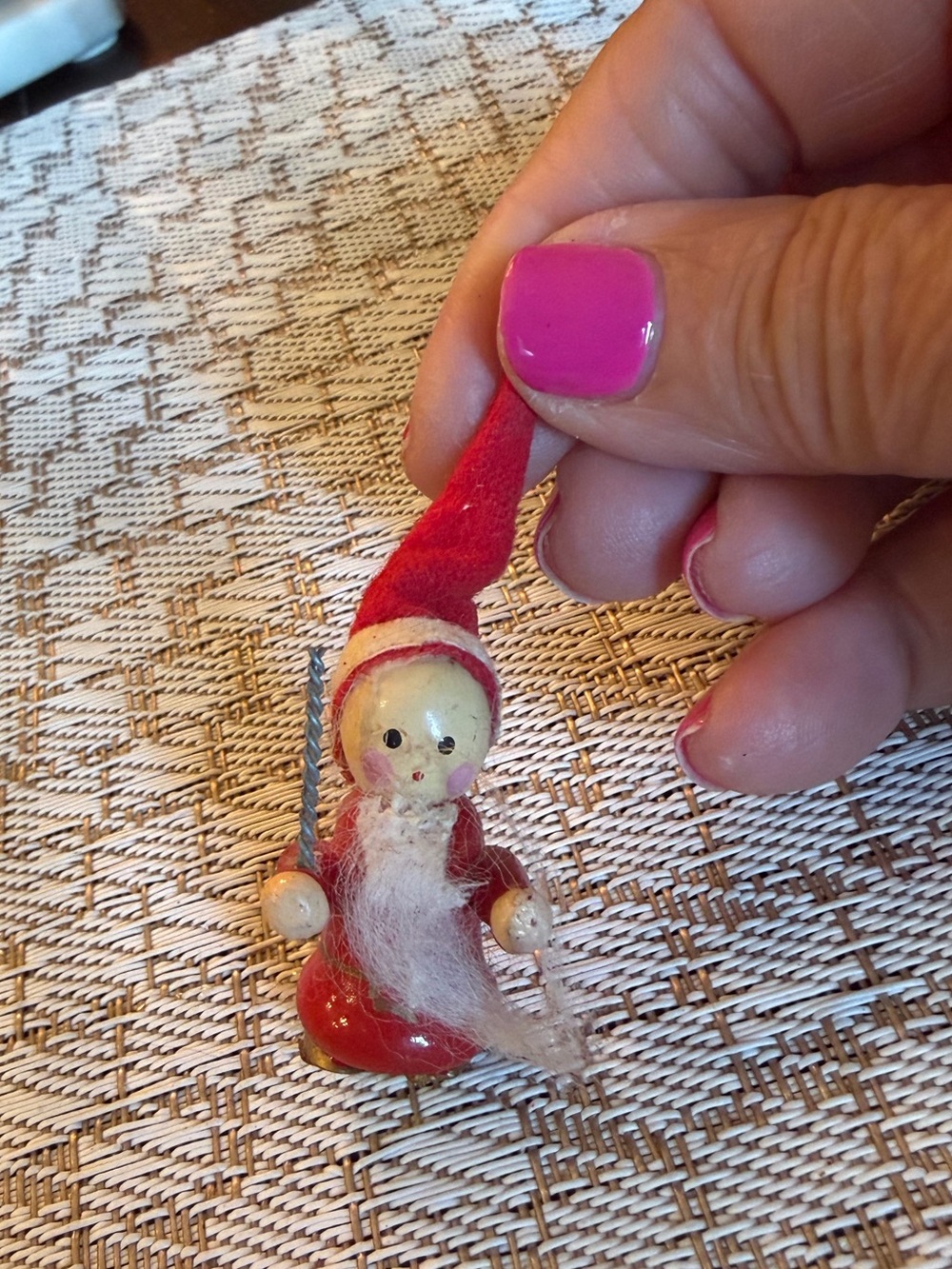Vintage mini wood Santa Claus holiday decor 2-1/4”